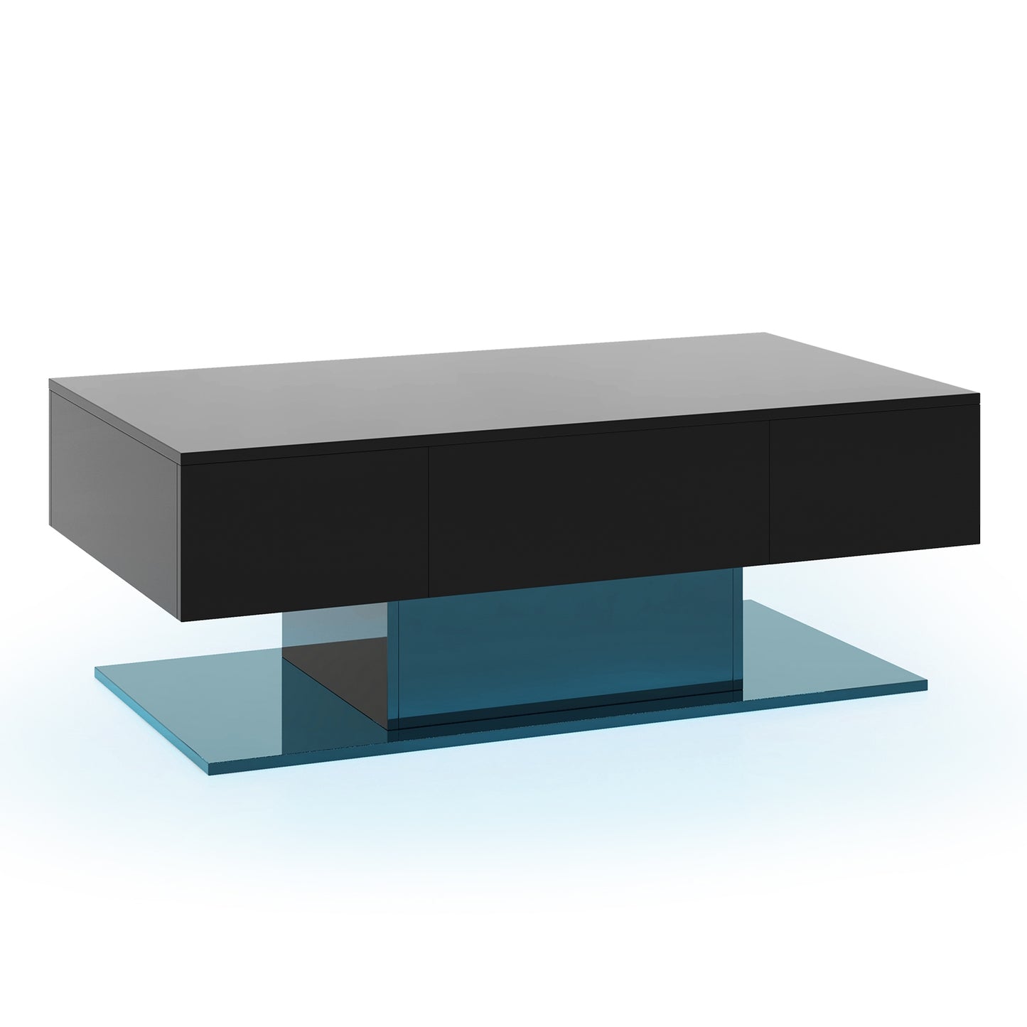 LED Coffee Table with 20 Color Light Modes, High Gloss Finish, 2 Storage Drawers and Open Shelf - Black