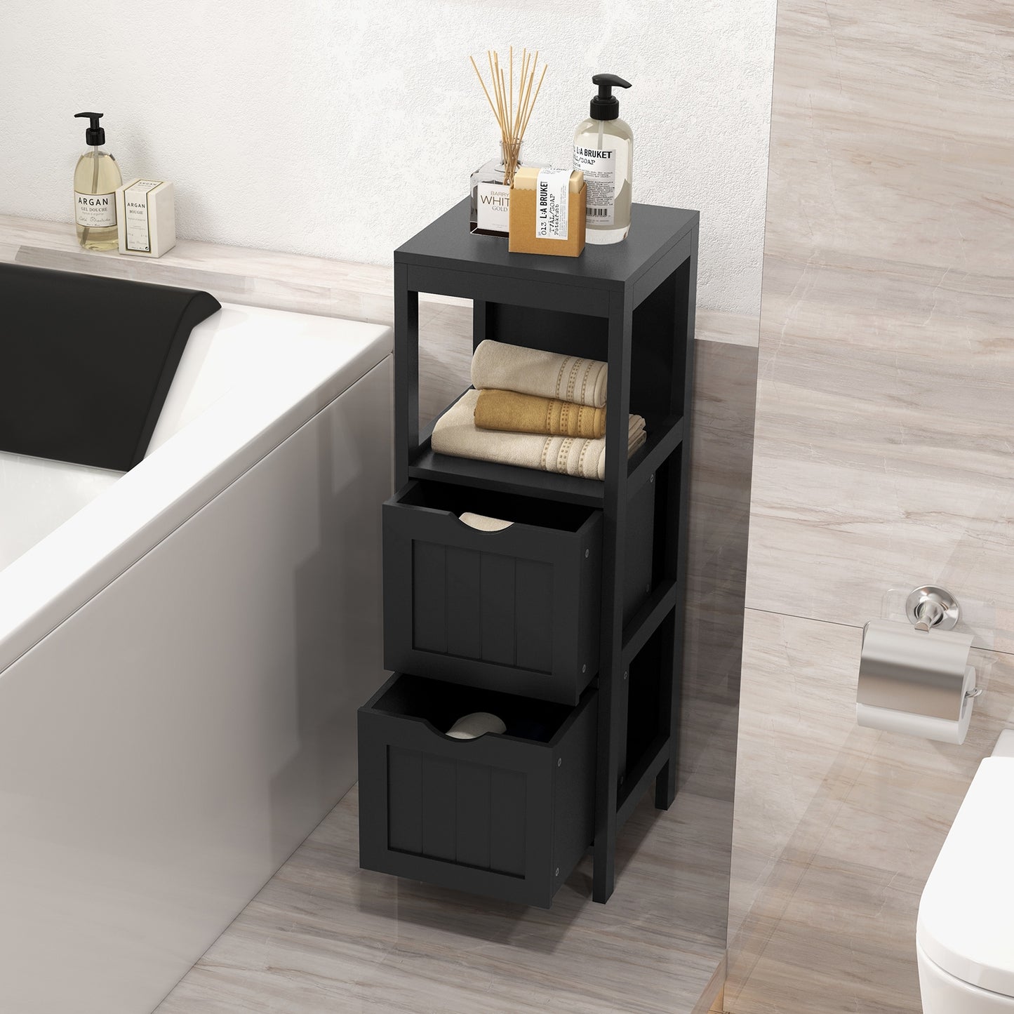 Freestanding Bathroom Storage Cabinet with 2 Removable Drawers & Open Shelf