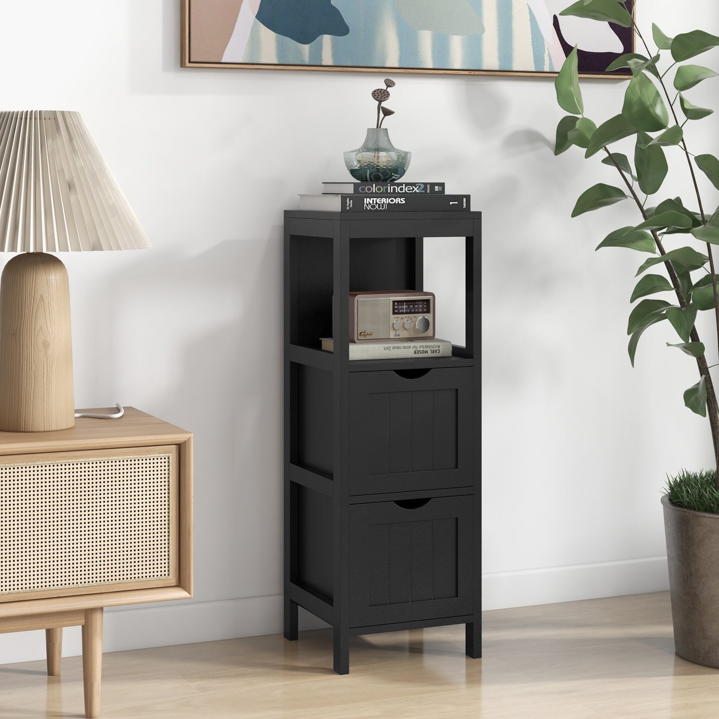 Freestanding Bathroom Storage Cabinet with 2 Removable Drawers & Open Shelf