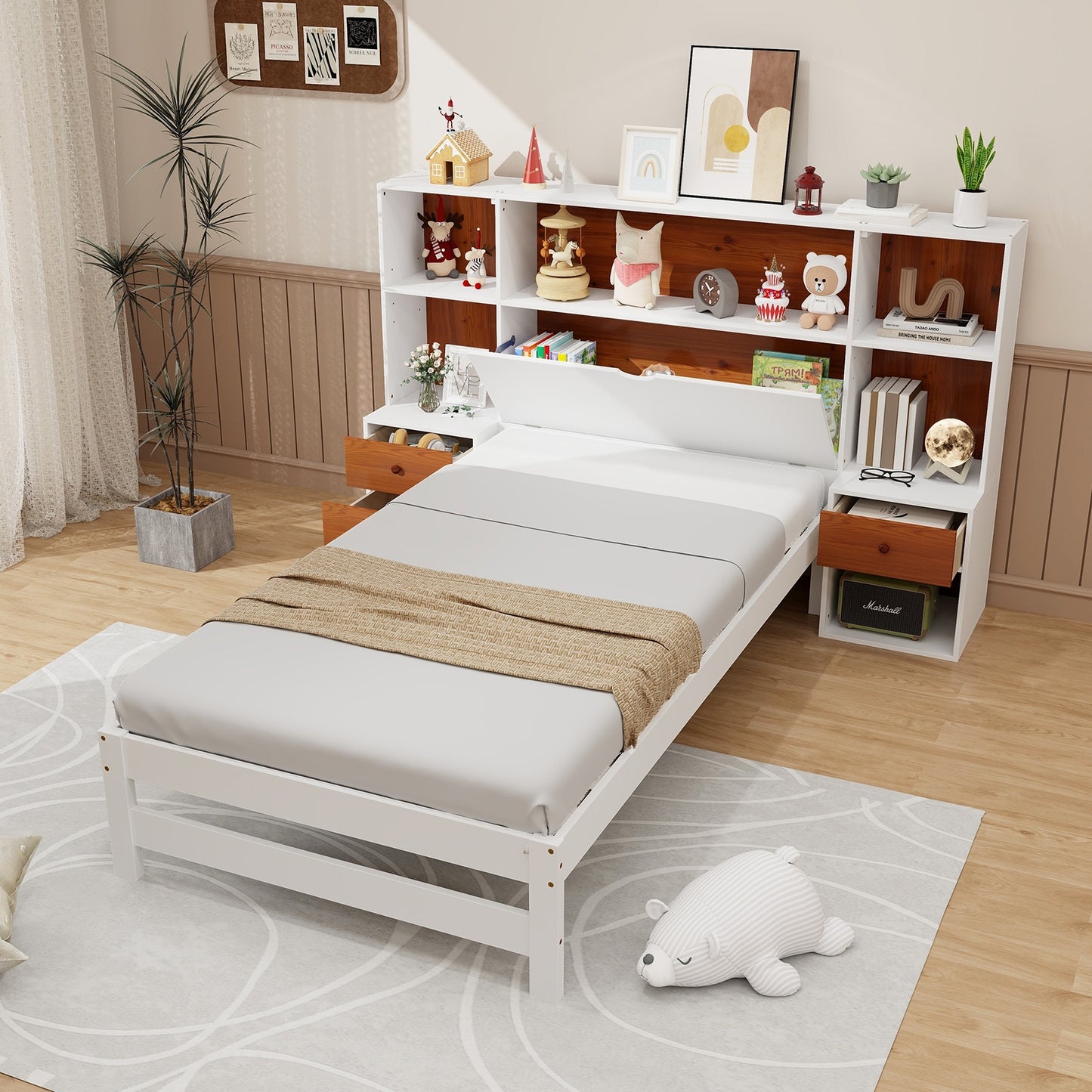 3-in-1 Twin Bed Frame with Storage Headboard and Nightstands – Spacious Storage Solution