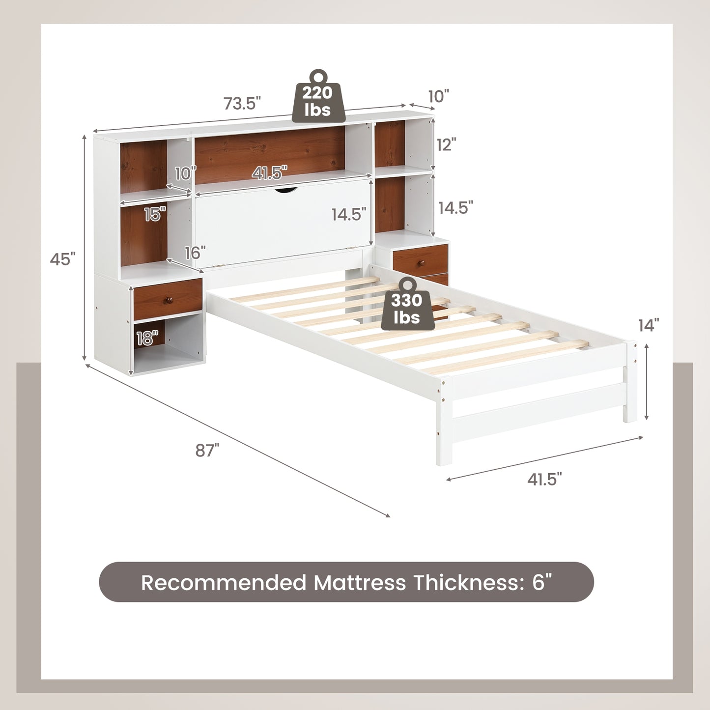 3-in-1 Twin Bed Frame with Storage Headboard and Nightstands – Spacious Storage Solution