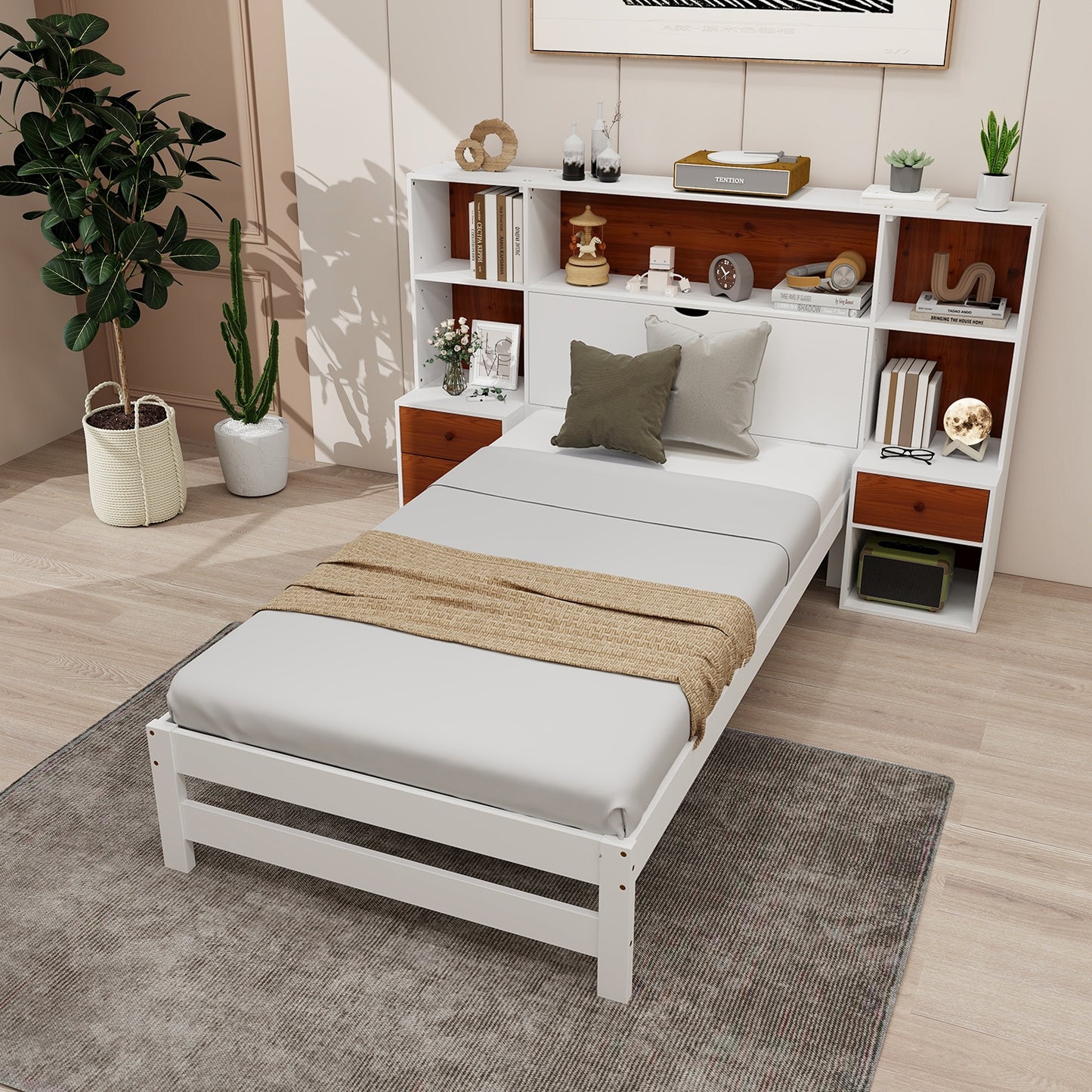 3-in-1 Twin Bed Frame with Storage Headboard and Nightstands – Spacious Storage Solution