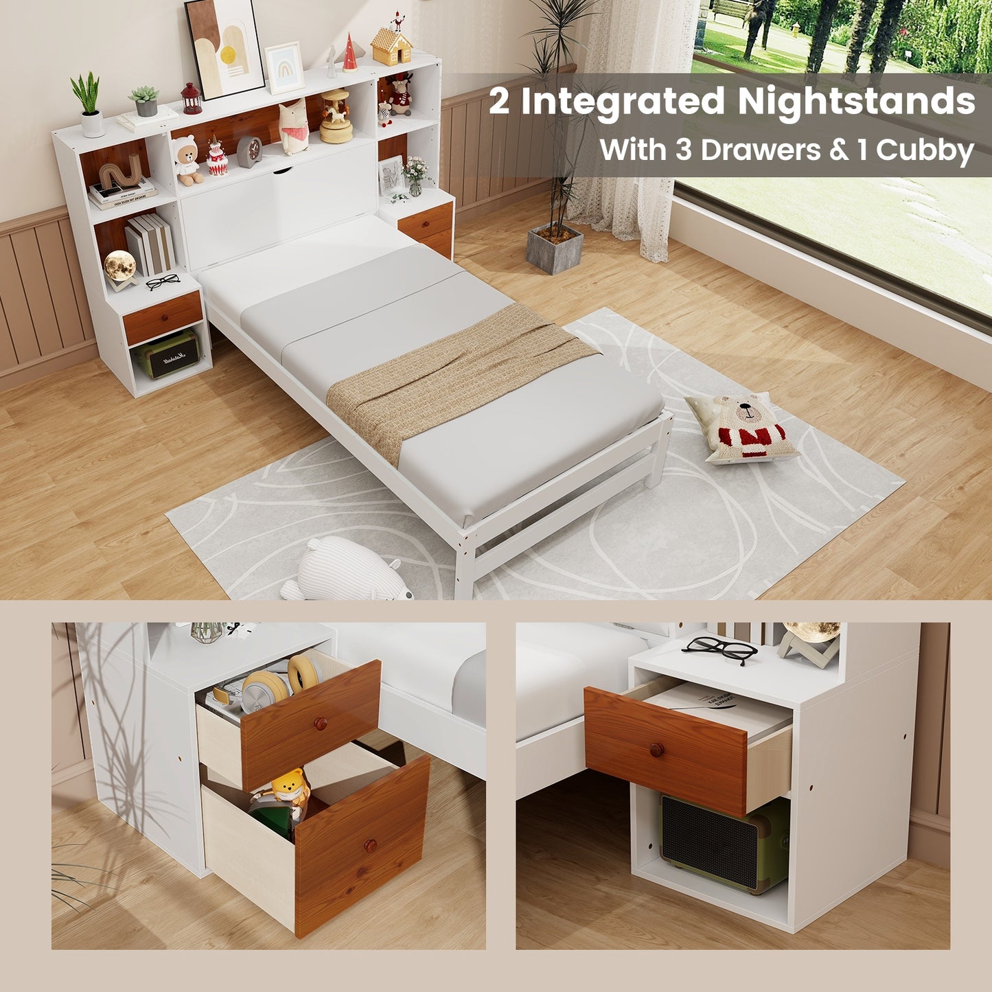 3-in-1 Twin Bed Frame with Storage Headboard and Nightstands – Spacious Storage Solution