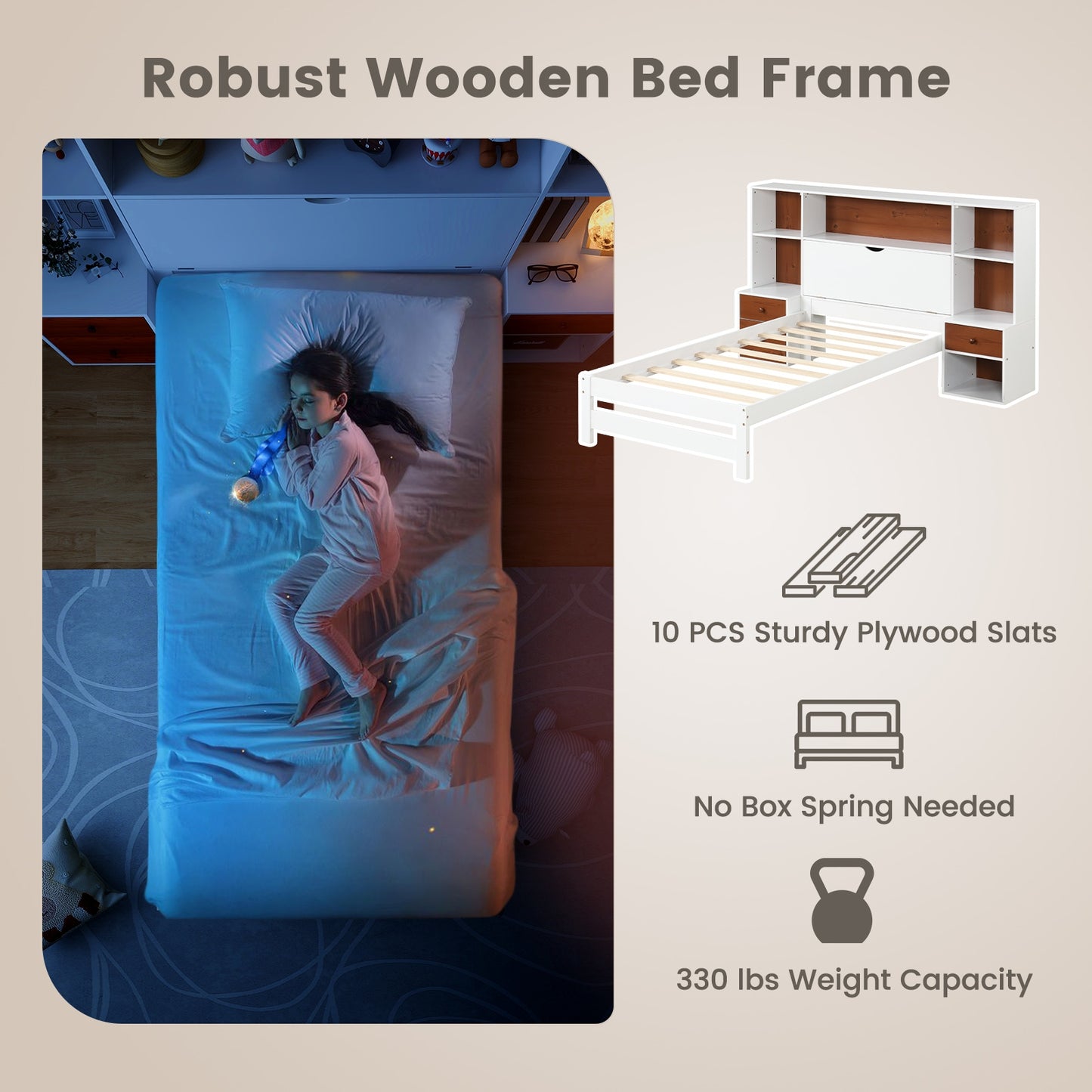 3-in-1 Twin Bed Frame with Storage Headboard and Nightstands – Spacious Storage Solution