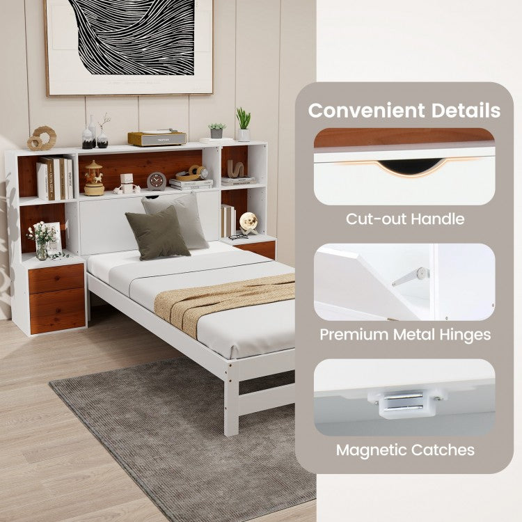 3-in-1 Twin Bed Frame with Storage Headboard and Nightstands – Spacious Storage Solution