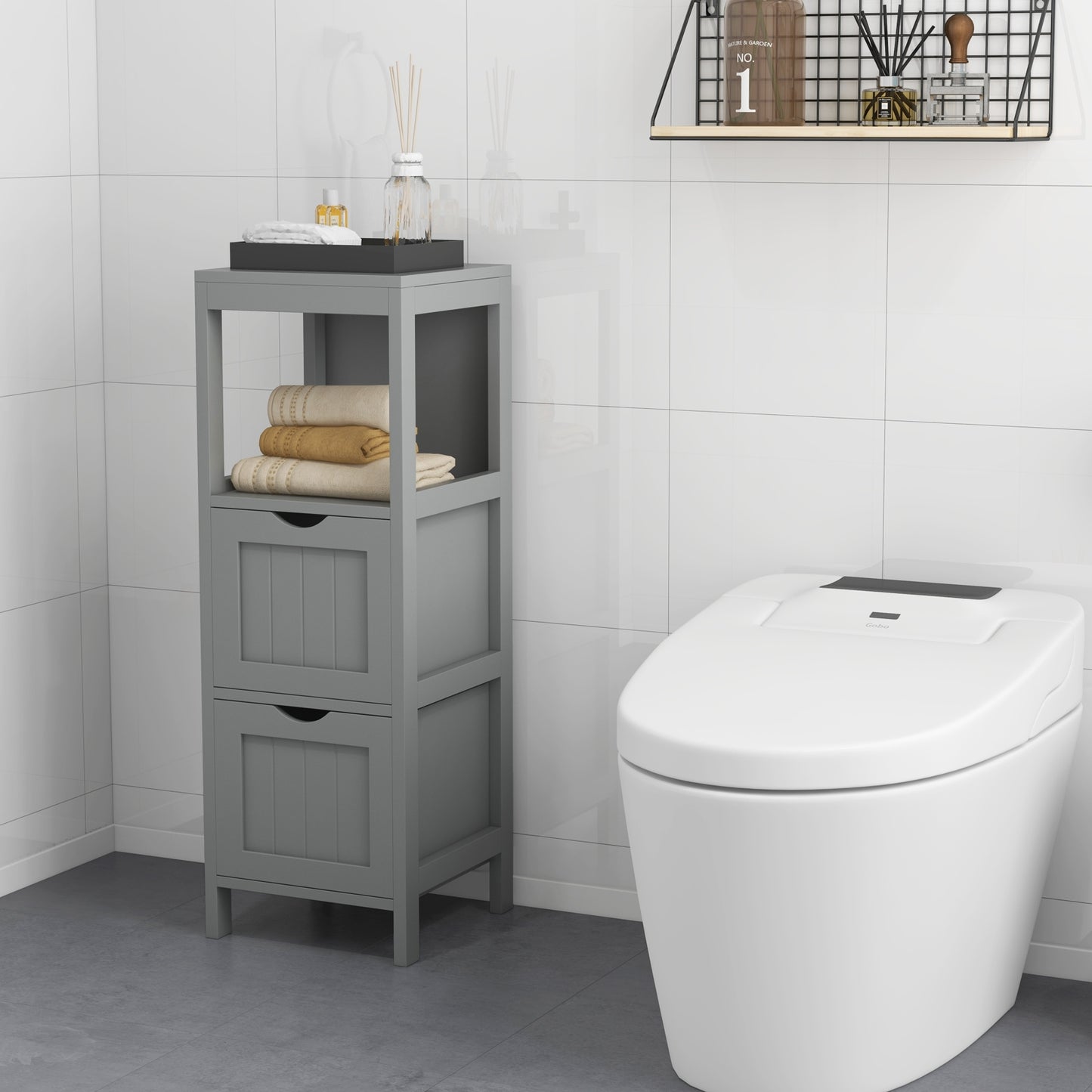 Freestanding Bathroom Storage Cabinet with 2 Removable Drawers & Open Shelf