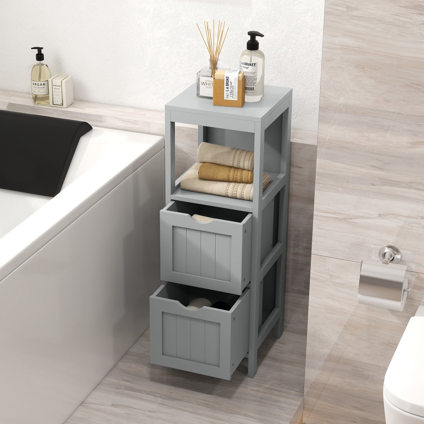 Freestanding Bathroom Storage Cabinet with 2 Removable Drawers & Open Shelf