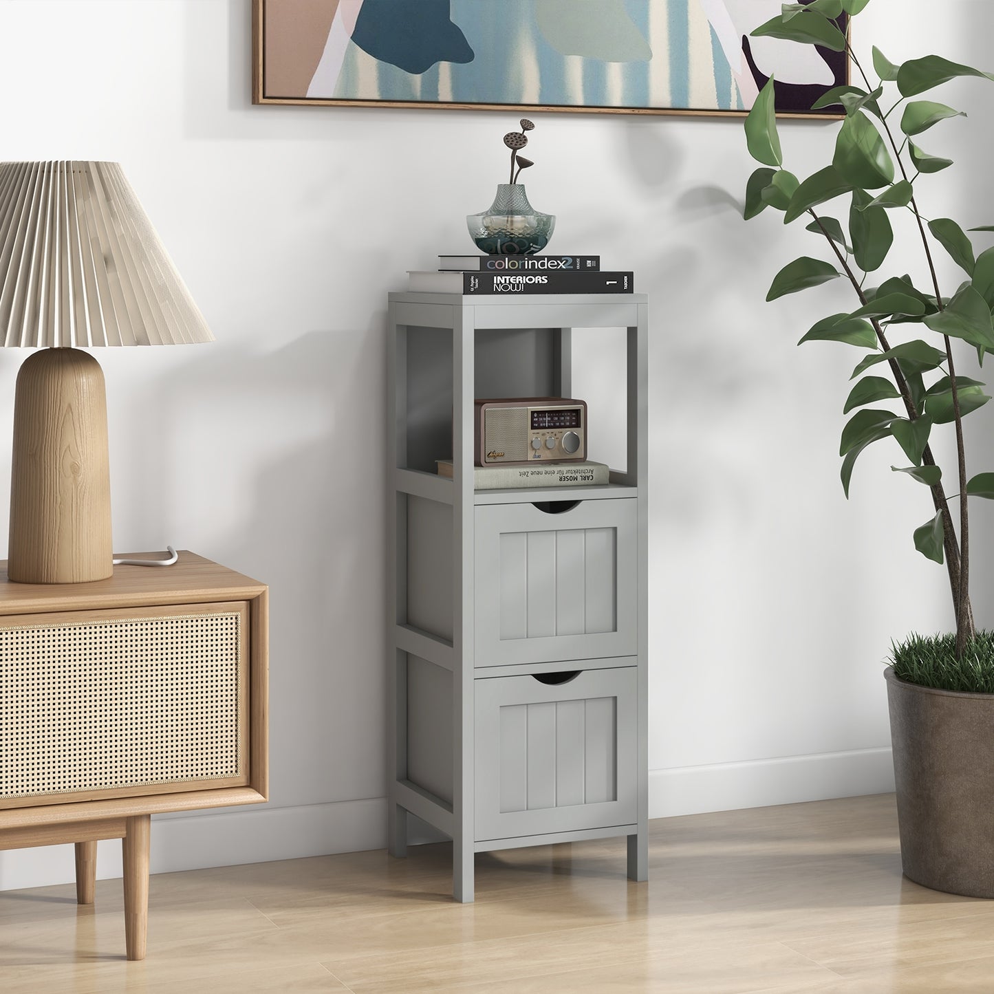 Freestanding Bathroom Storage Cabinet with 2 Removable Drawers & Open Shelf
