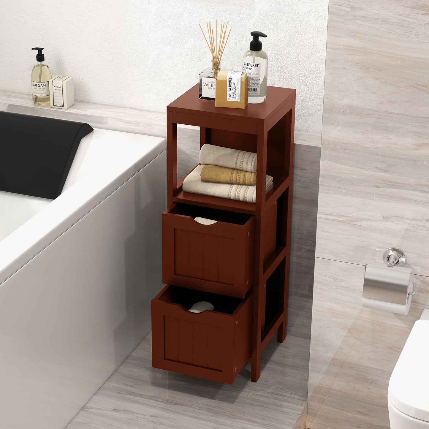 Freestanding Bathroom Storage Cabinet with 2 Removable Drawers & Open Shelf