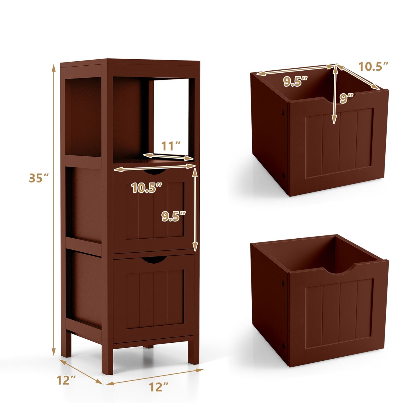 Freestanding Bathroom Storage Cabinet with 2 Removable Drawers & Open Shelf
