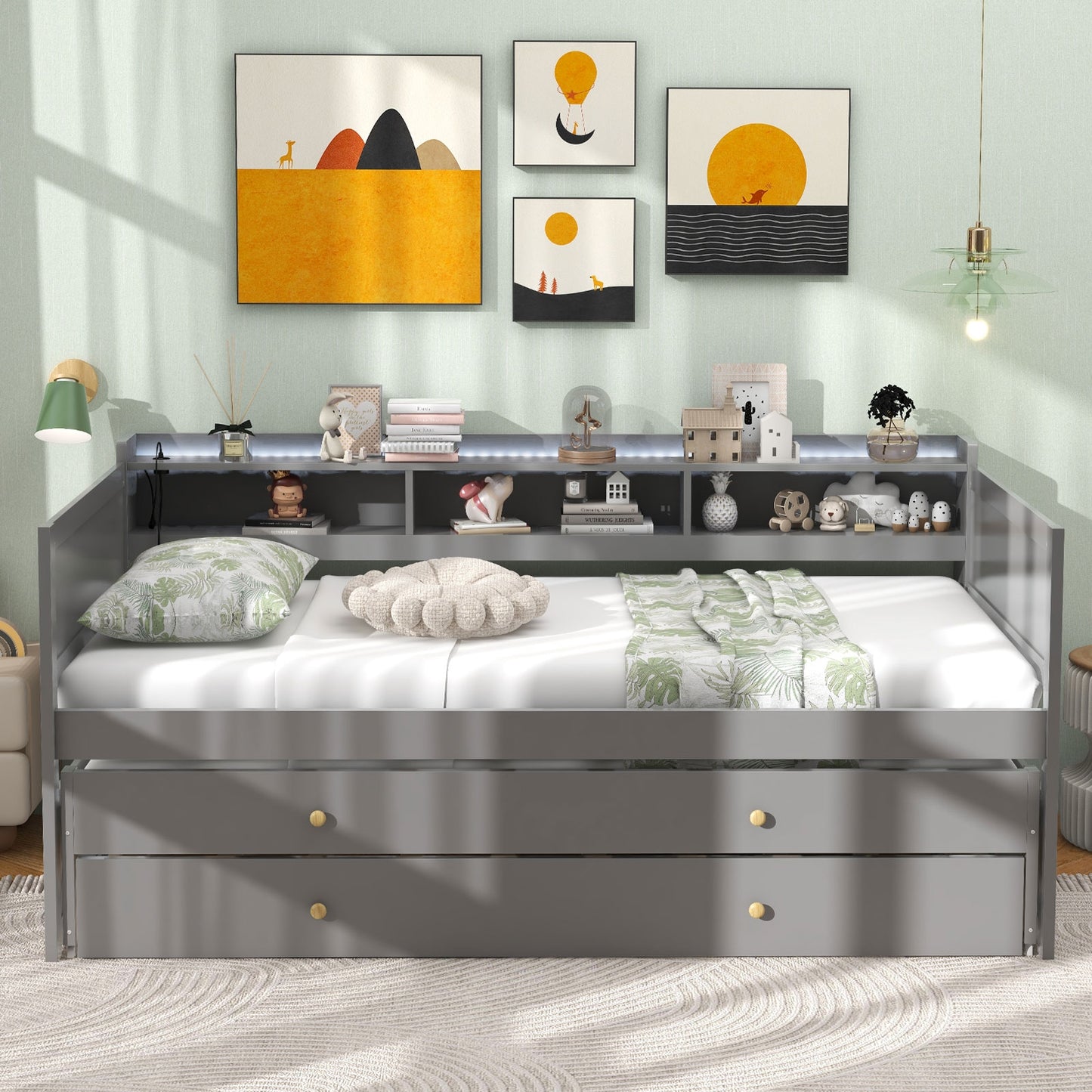 Twin XL Platform Daybed with Storage, Dual Trundles and App-Controlled LED Light