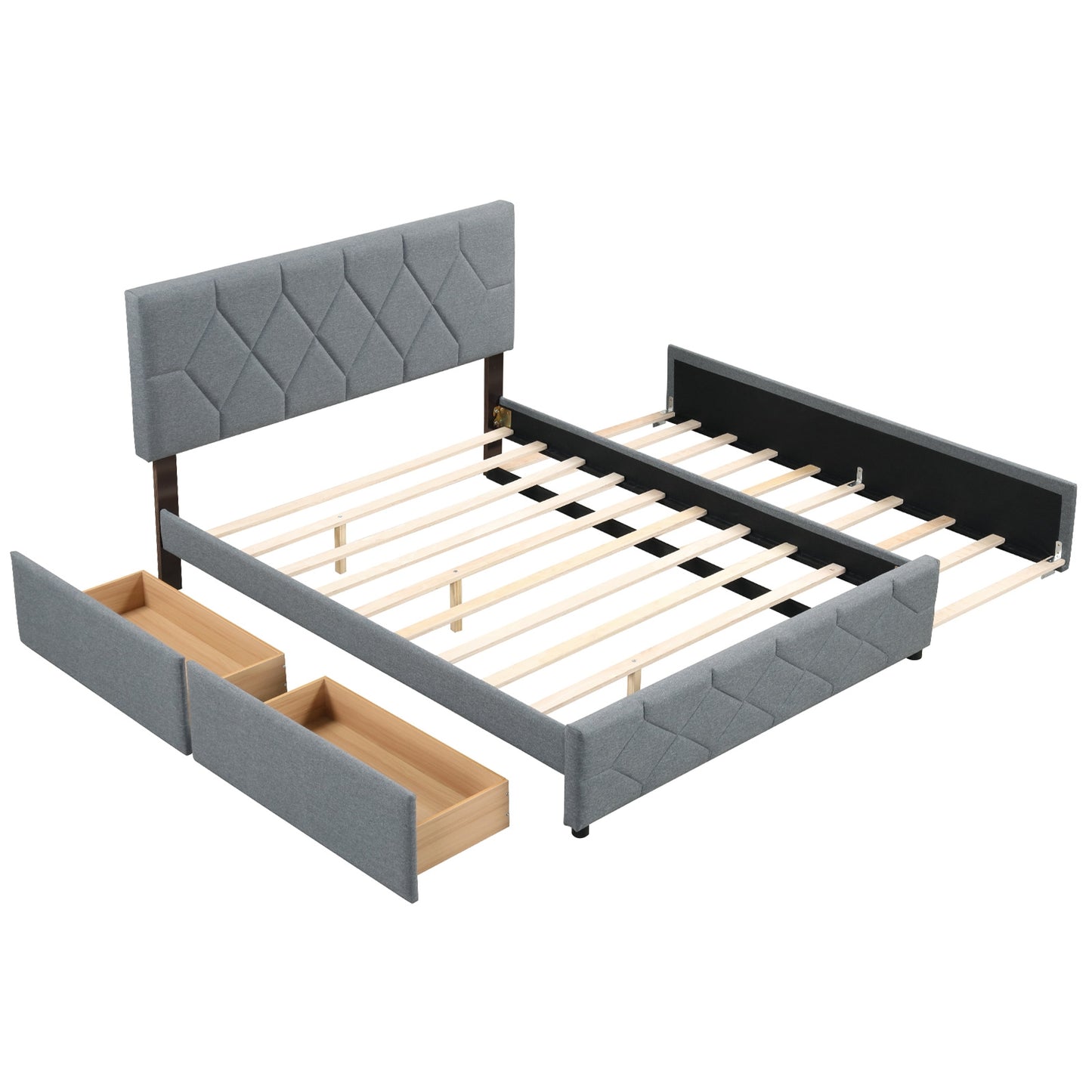 Elegant Queen Upholstered Platform Bed with Trundle and Storage Drawers