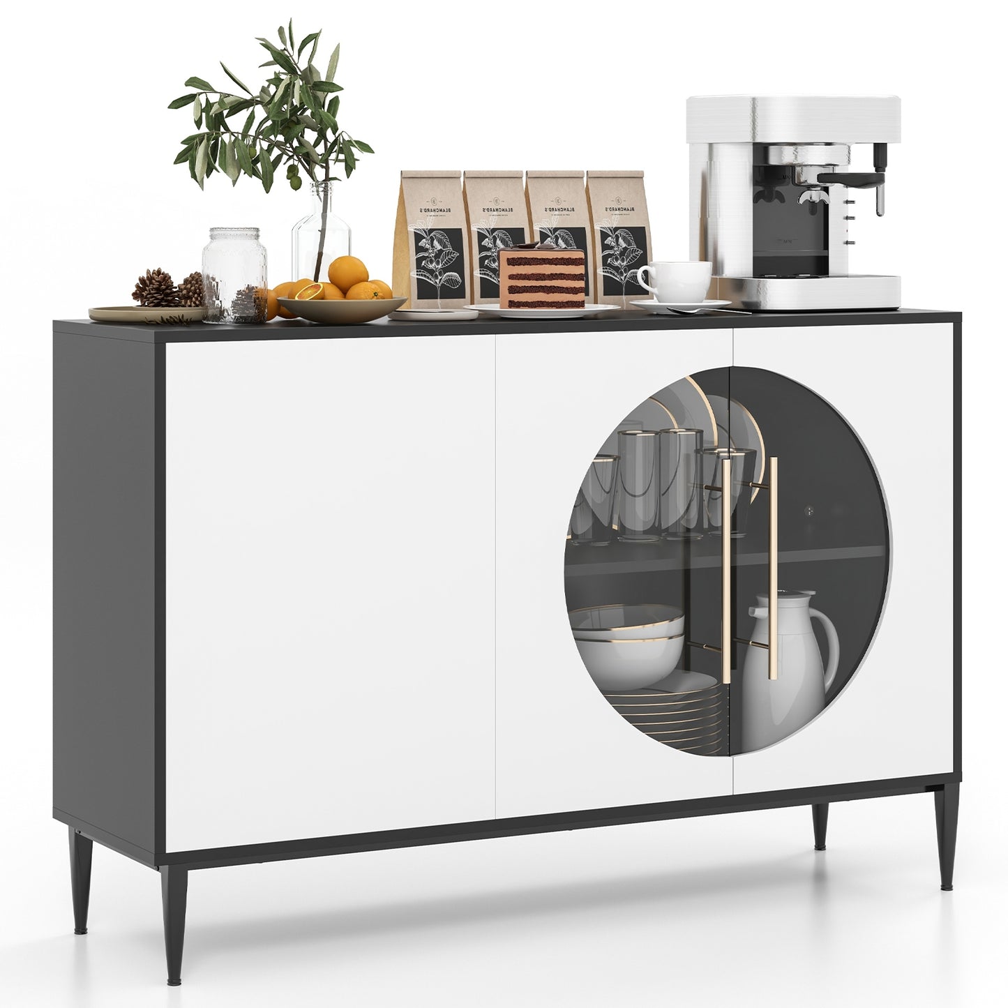 Elegant Sideboard Cabinet with Durable Tempered Glass and Adjustable Storage for Home and Kitchen