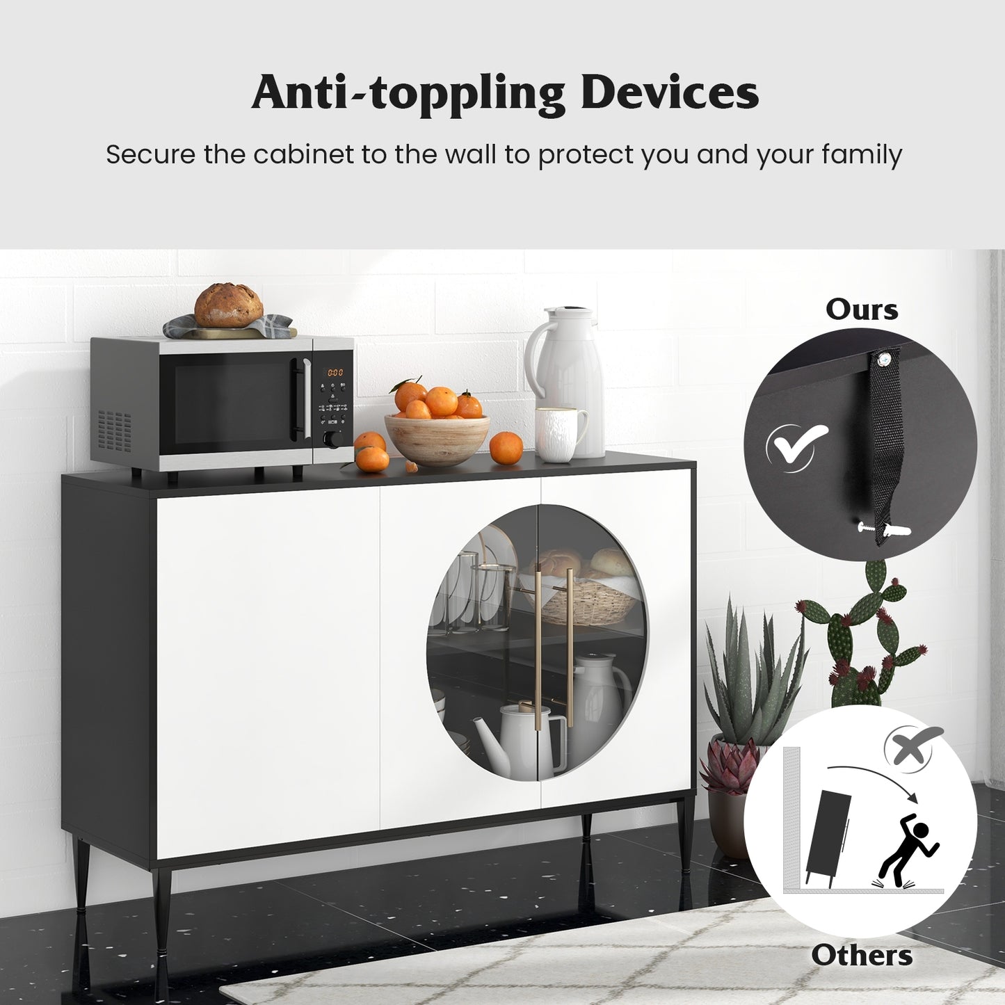 Elegant Sideboard Cabinet with Durable Tempered Glass and Adjustable Storage for Home and Kitchen