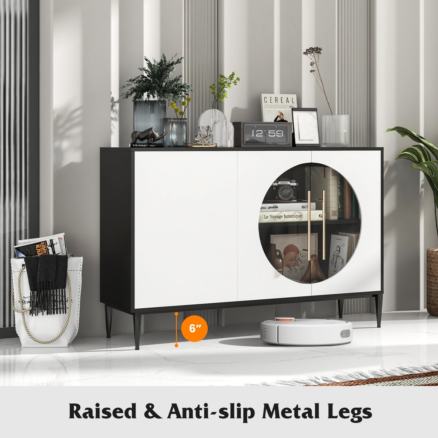 Elegant Sideboard Cabinet with Durable Tempered Glass and Adjustable Storage for Home and Kitchen