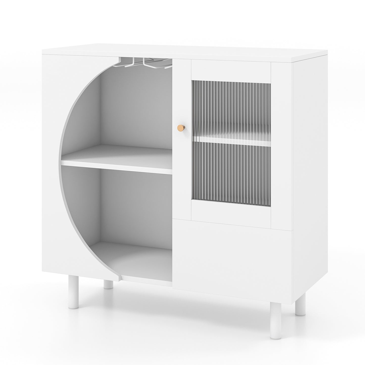 Modern Buffet Cabinet with Glass Door Wine Glass Rack and Storage Drawers for Dining or Living Room