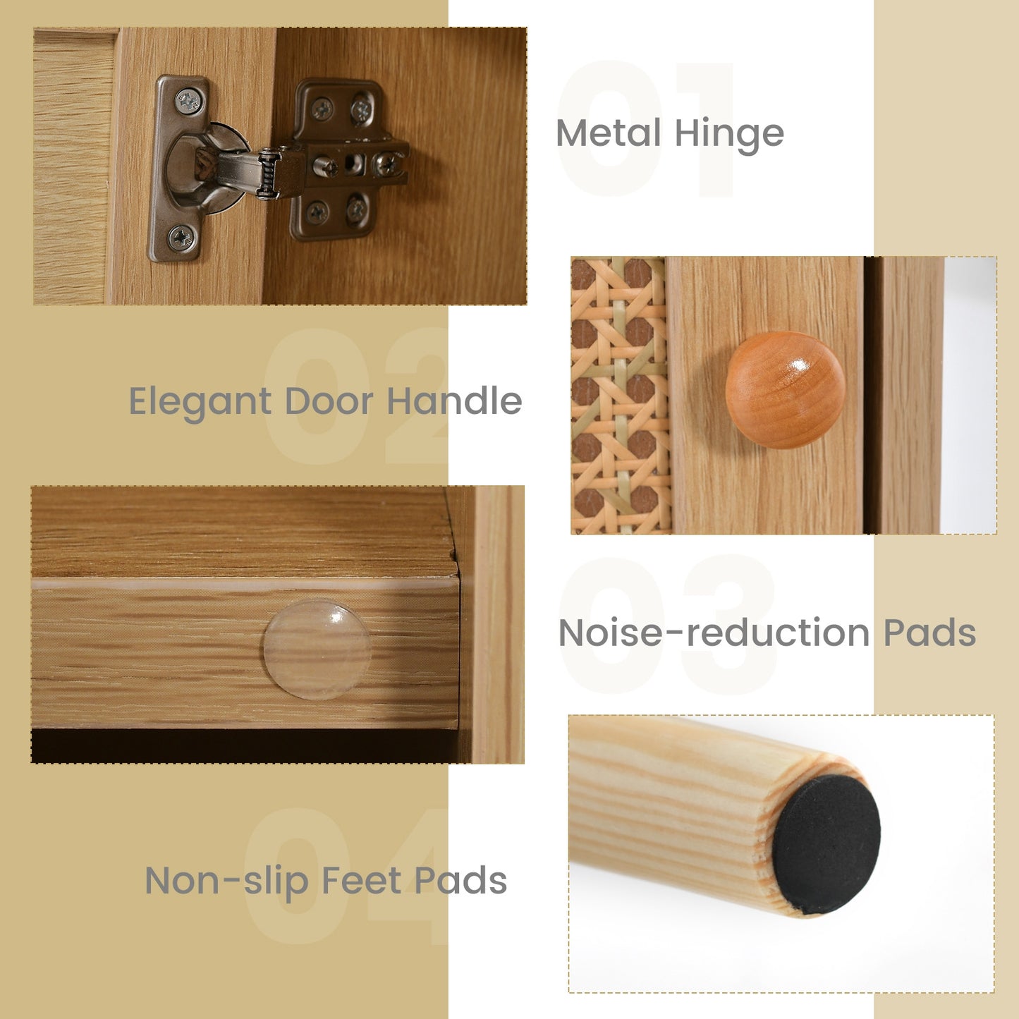 Rattan Nightstand with Charging Station and USB Ports with PE Rattan Cabinet Door