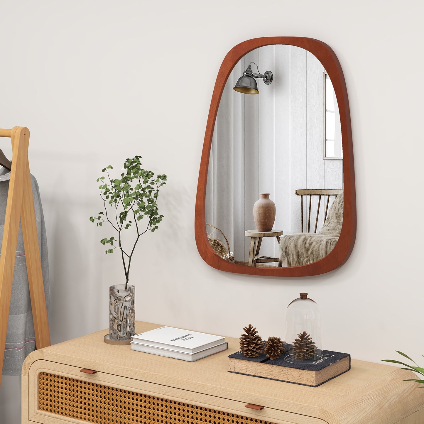 Rustic Asymmetrical Abstract Wall Mirror with Unique Irregular Frame