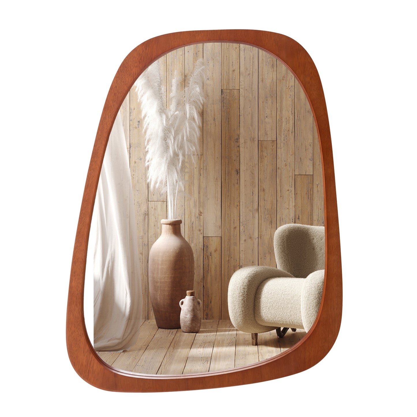 Rustic Asymmetrical Abstract Wall Mirror with Unique Irregular Frame
