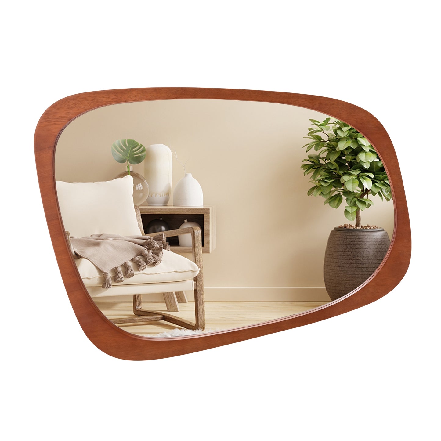 Rustic Asymmetrical Abstract Wall Mirror with Unique Irregular Frame
