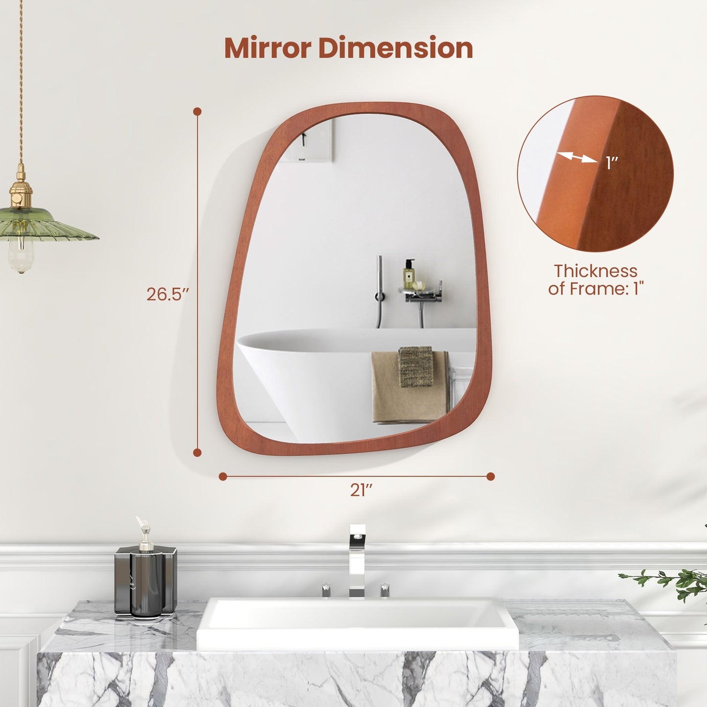 Rustic Asymmetrical Abstract Wall Mirror with Unique Irregular Frame