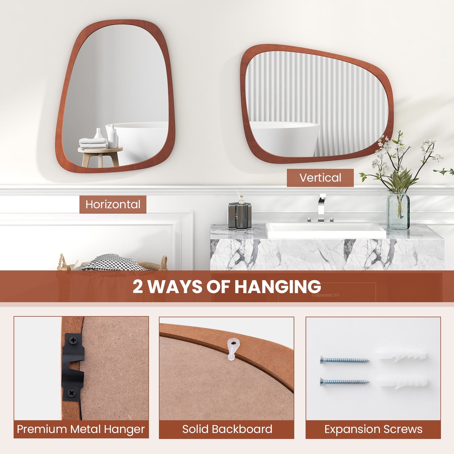 Rustic Asymmetrical Abstract Wall Mirror with Unique Irregular Frame