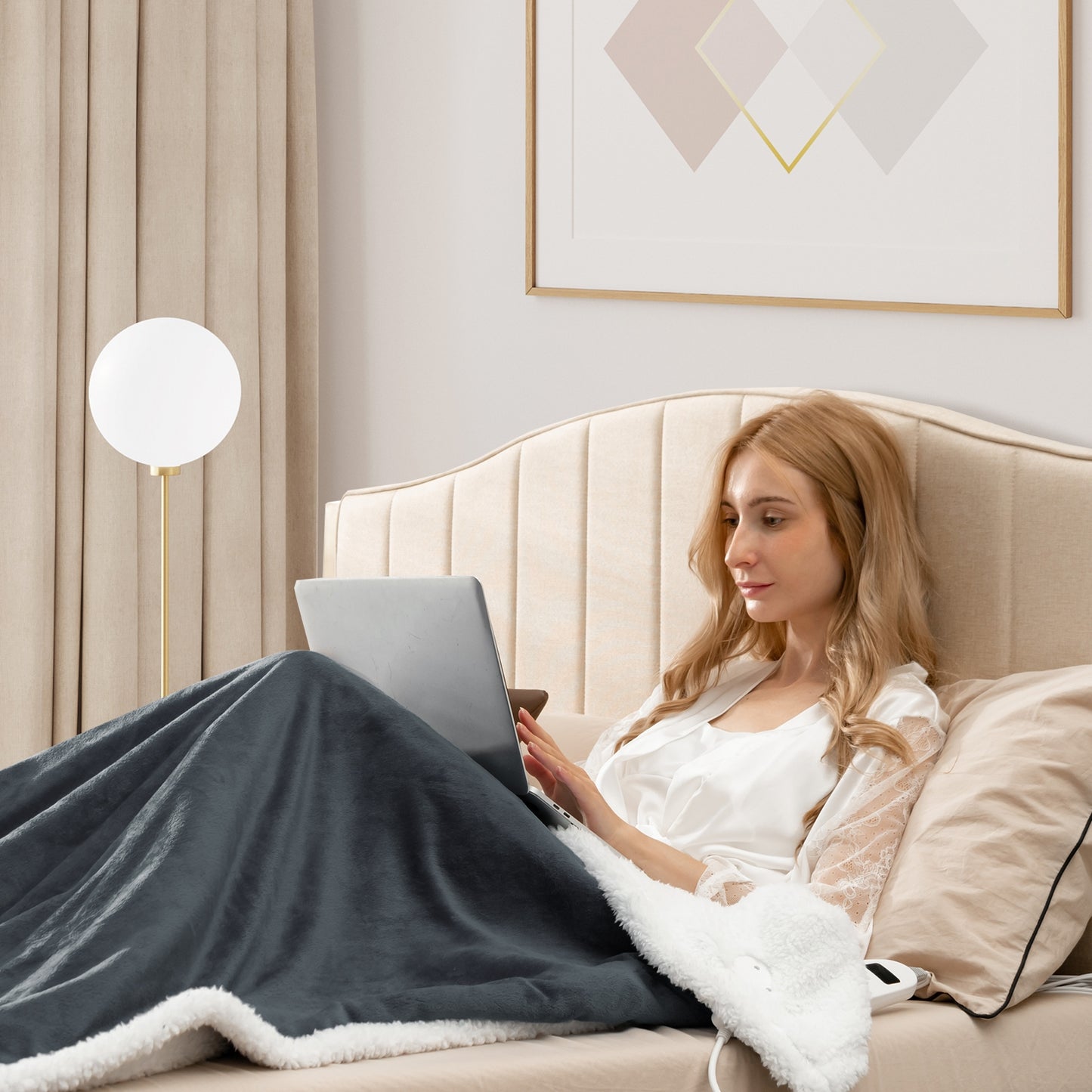 Electric Heated Blanket Throw with 10 Heat Settings and Auto Shut-Off – Grey