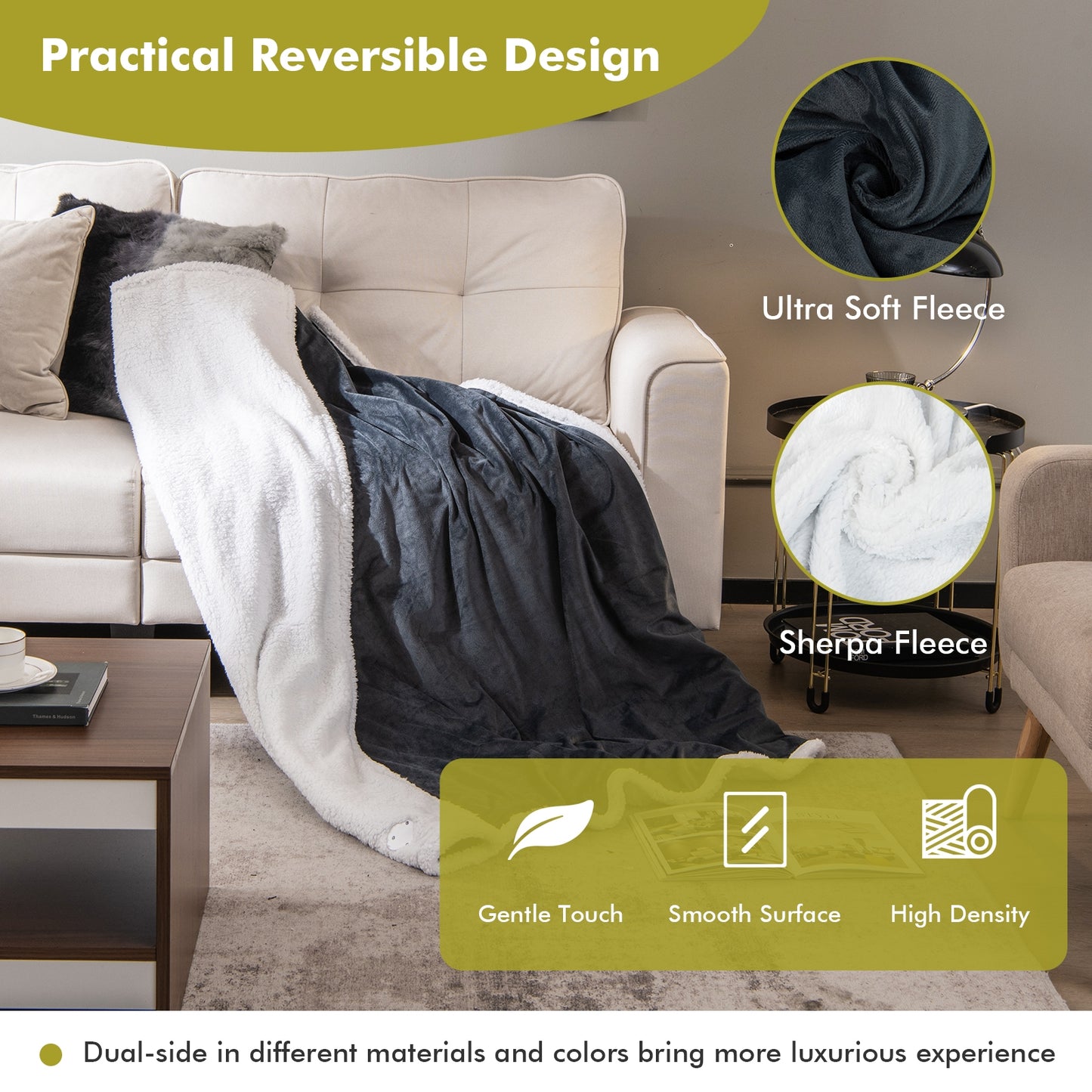 Electric Heated Blanket Throw with 10 Heat Settings and Auto Shut-Off – Grey