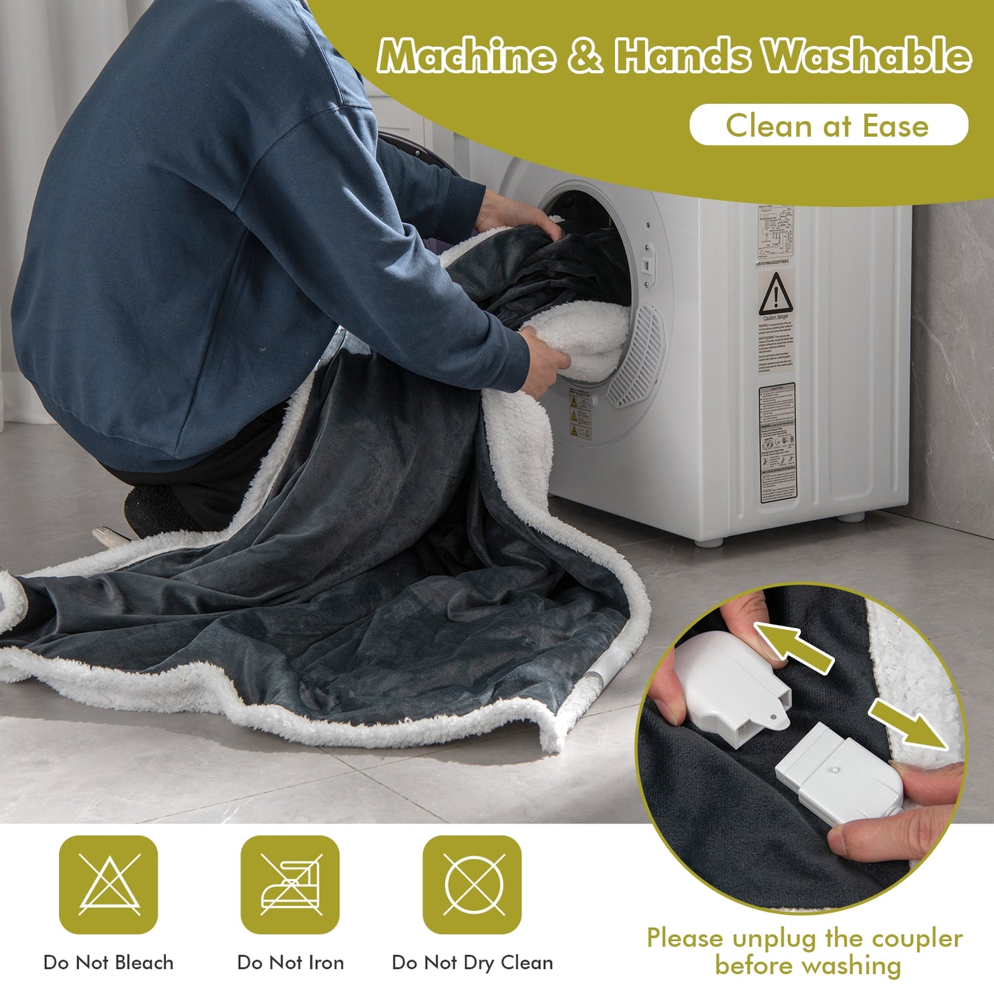 Electric Heated Blanket Throw with 10 Heat Settings and Auto Shut-Off – Grey