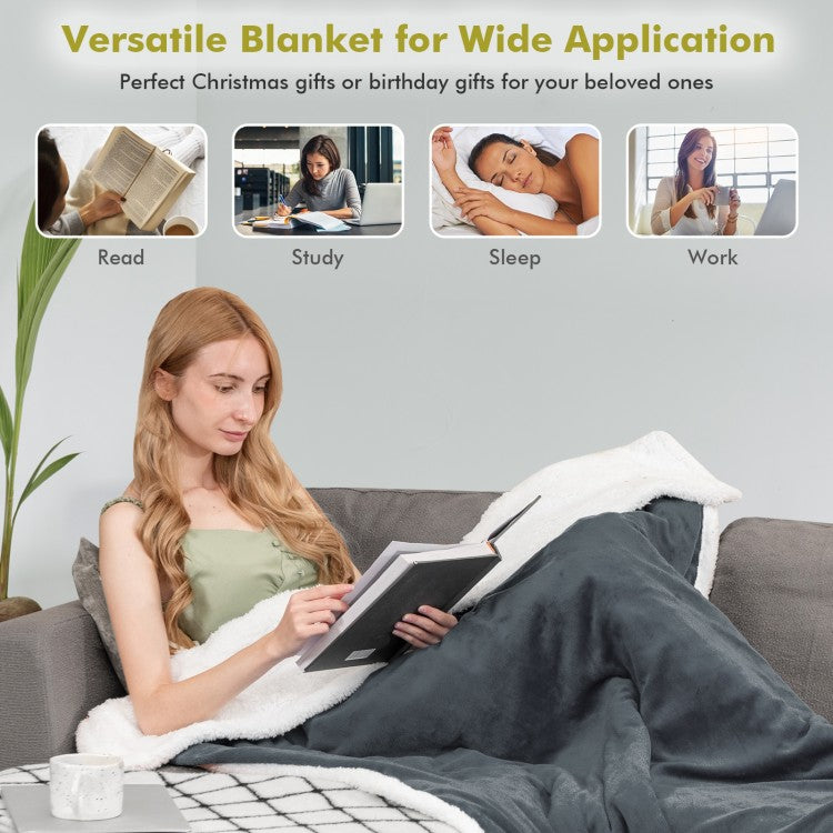 Electric Heated Blanket Throw with 10 Heat Settings and Auto Shut-Off – Grey