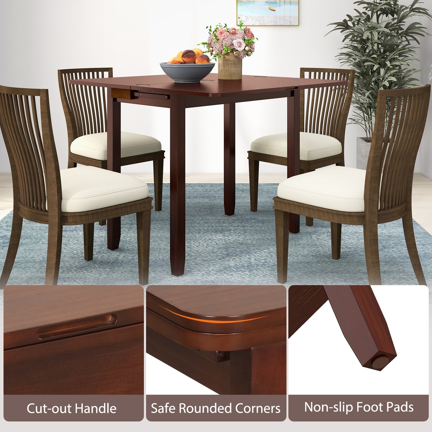 Mid Century Extendable Dining Table with Hidden Storage for Small Spaces