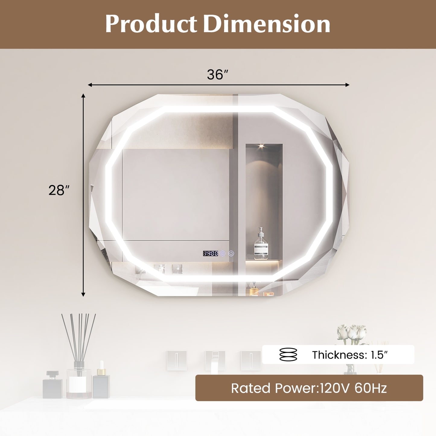 Smart Anti-Fog Bathroom Mirror with 3 LED Light Modes and Memory Function