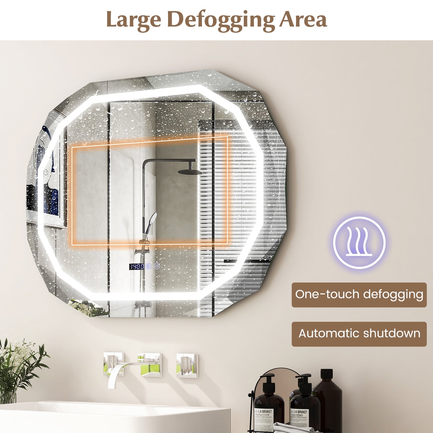 Smart Anti-Fog Bathroom Mirror with 3 LED Light Modes and Memory Function