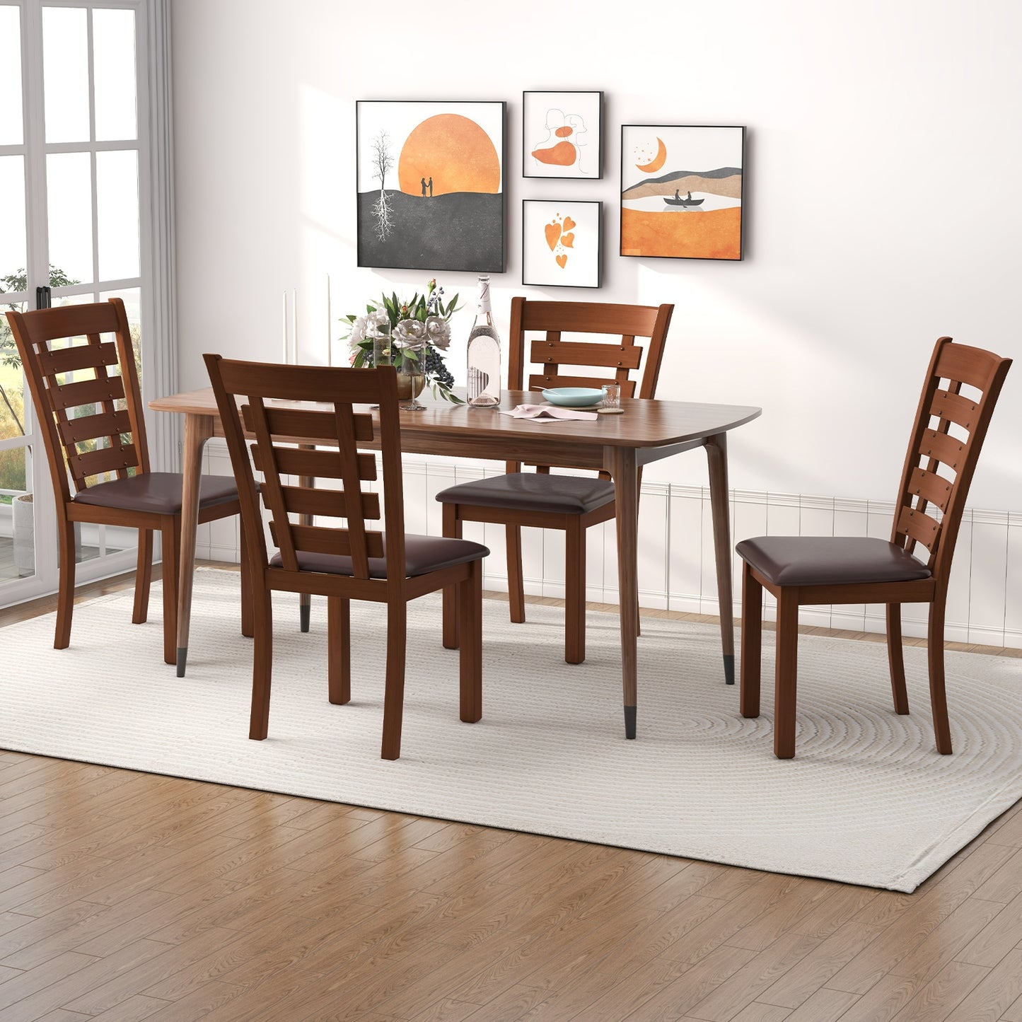 Upholstered Wooden Dining Chairs with Sturdy Rubber Wood Frame - Set of 2