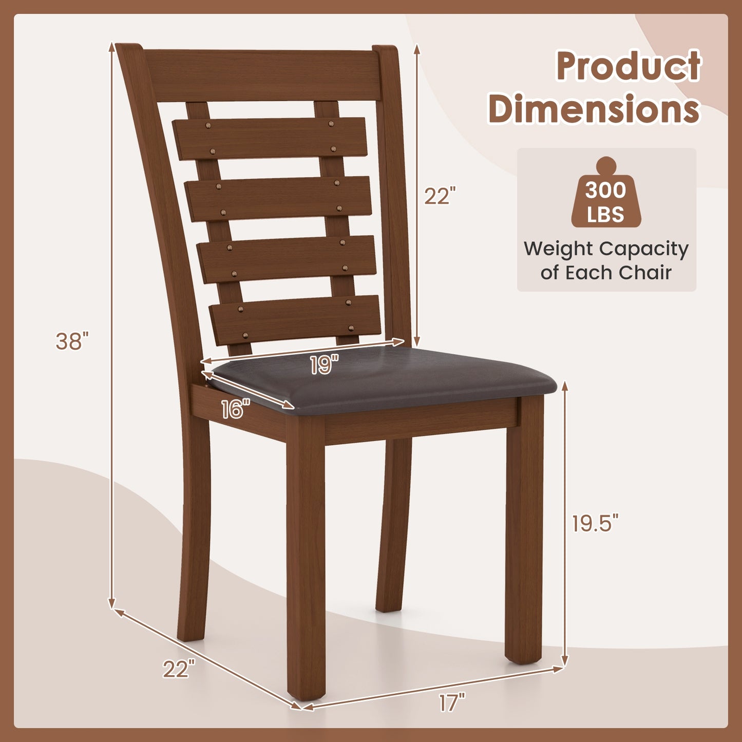 Upholstered Wooden Dining Chairs with Sturdy Rubber Wood Frame - Set of 2