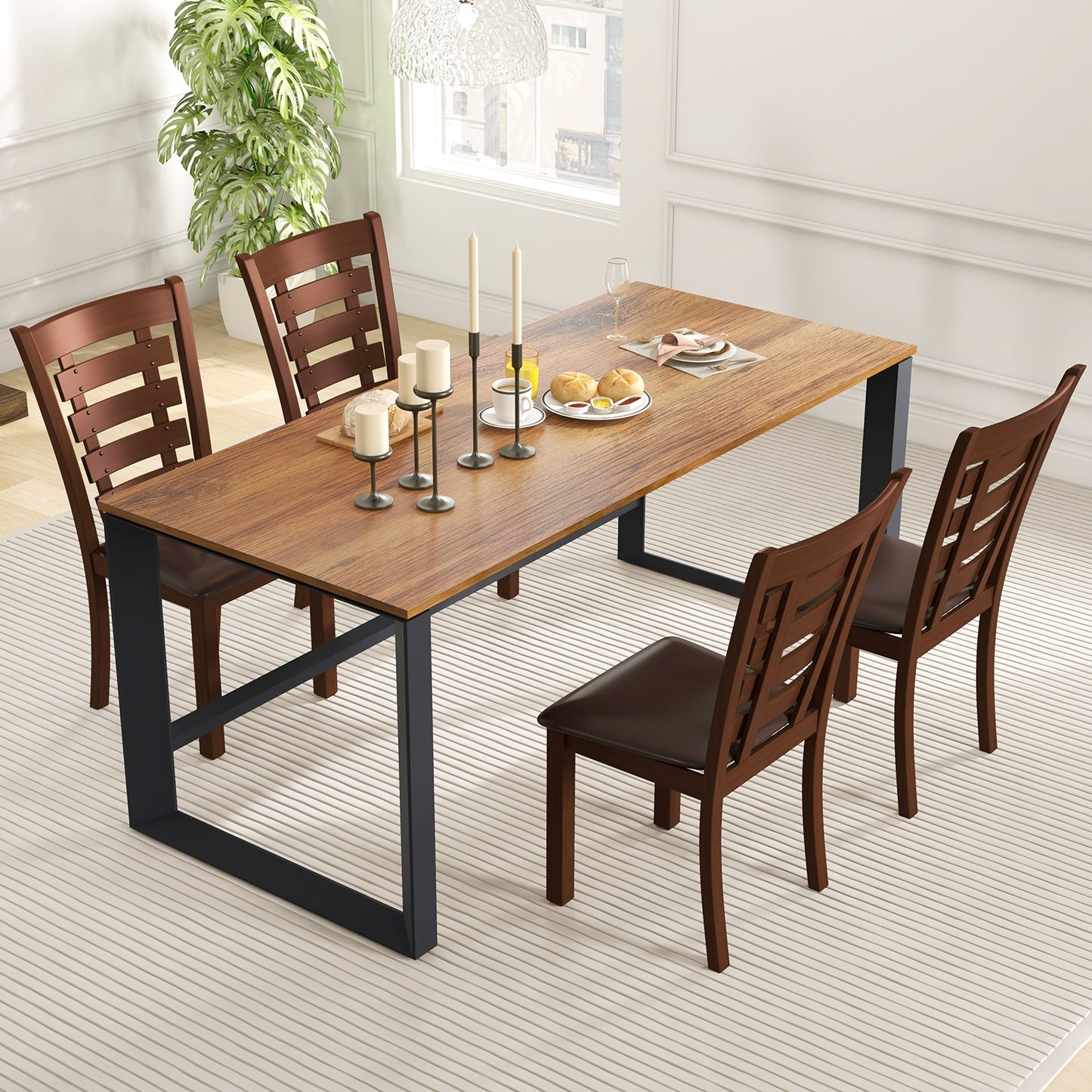 Upholstered Wooden Dining Chairs with Sturdy Rubber Wood Frame - Set of 2