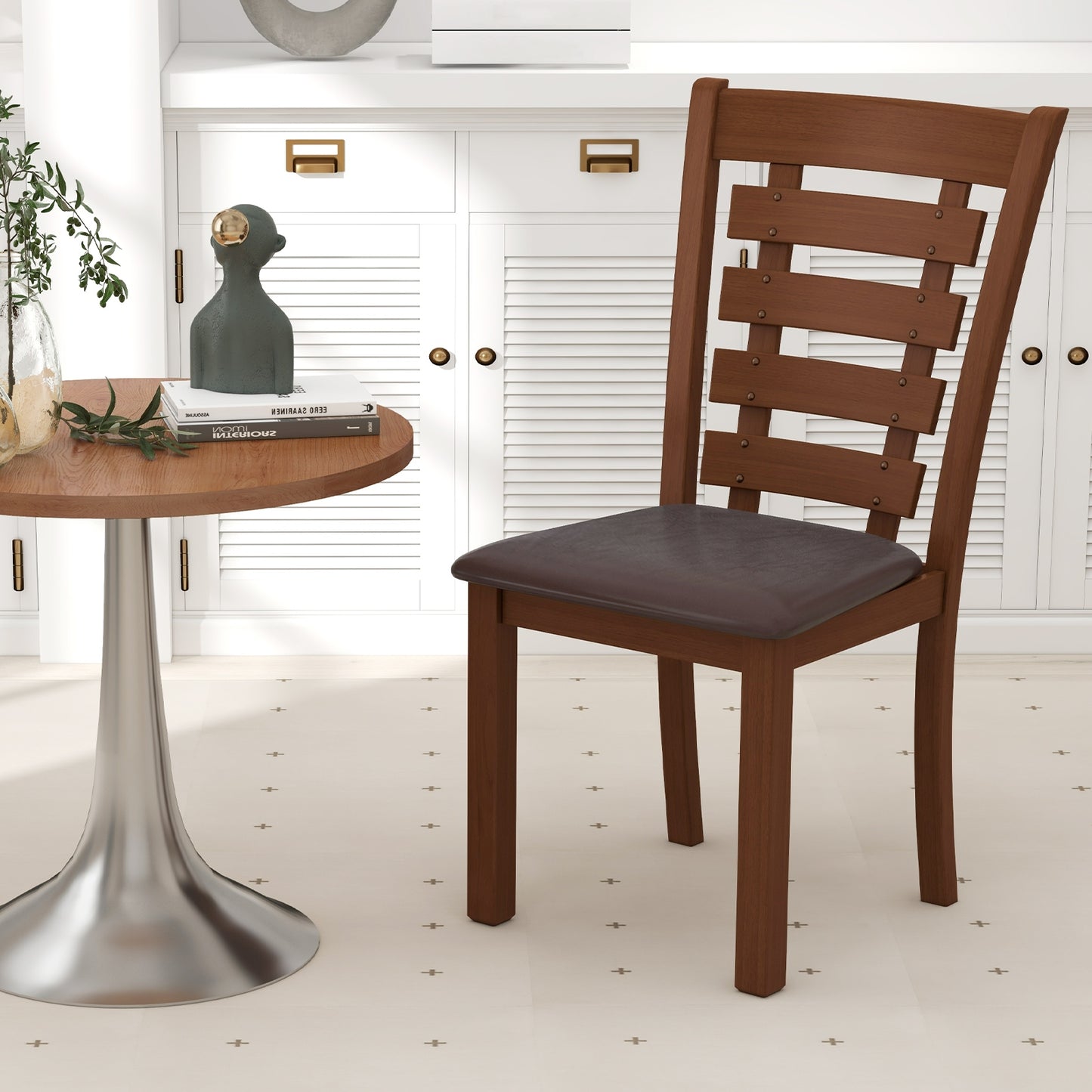 Upholstered Wooden Dining Chairs with Sturdy Rubber Wood Frame - Set of 2