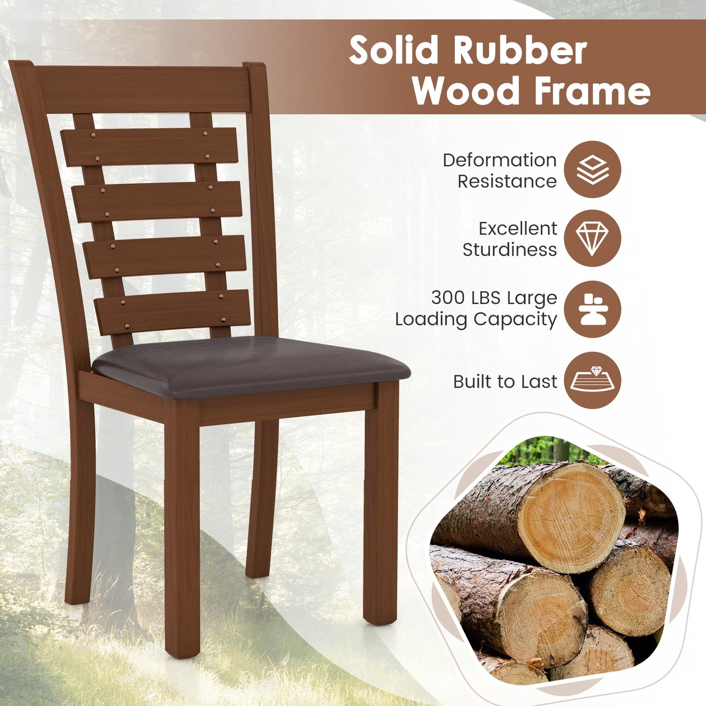 Upholstered Wooden Dining Chairs with Sturdy Rubber Wood Frame - Set of 2