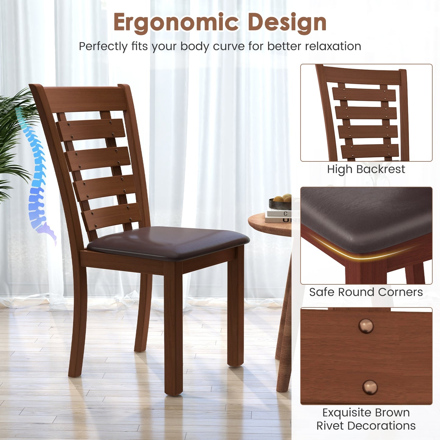 Upholstered Wooden Dining Chairs with Sturdy Rubber Wood Frame - Set of 2