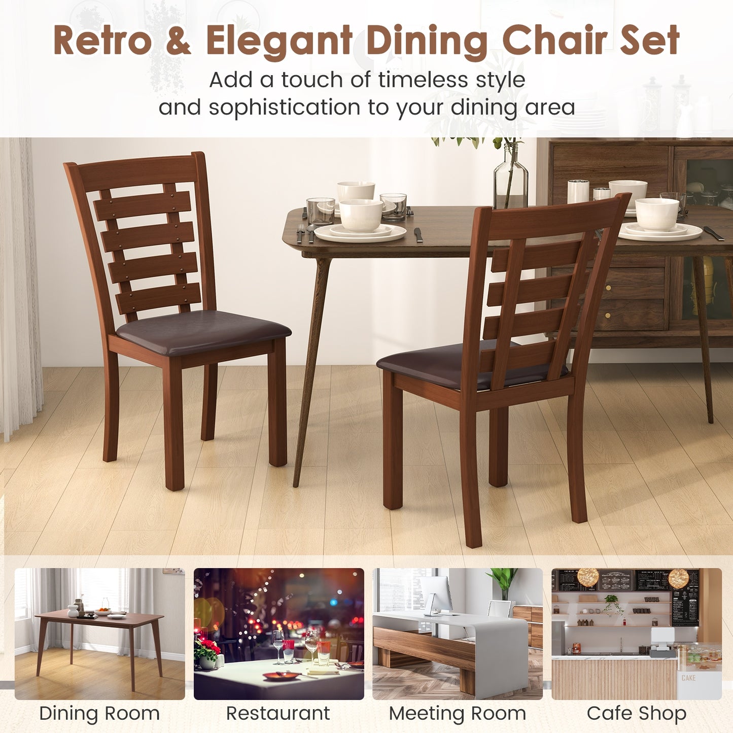Upholstered Wooden Dining Chairs with Sturdy Rubber Wood Frame - Set of 2