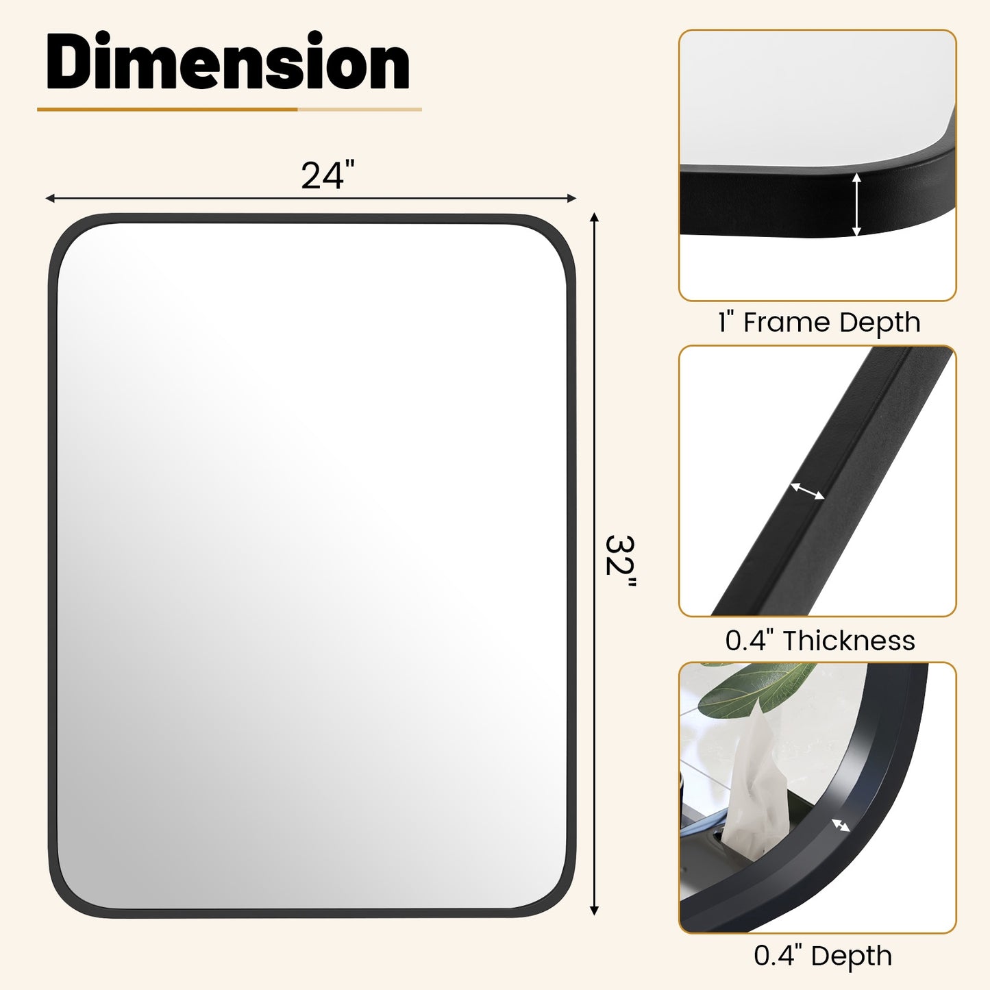 24 x 32 Inch Rectangular Wall Mirror with Minimalist Design