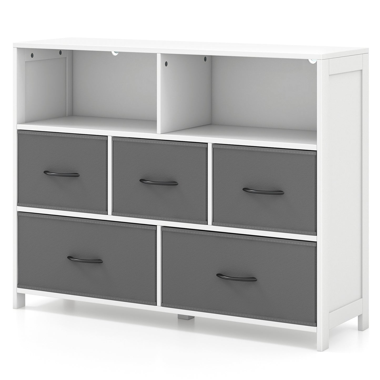 5 Drawer Fabric Dresser with Metal Frame and Wood Top for Bedroom and Entryway Storage
