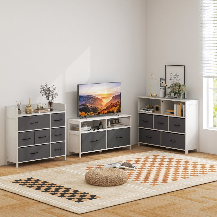 5 Drawer Fabric Dresser with Metal Frame and Wood Top for Bedroom and Entryway Storage