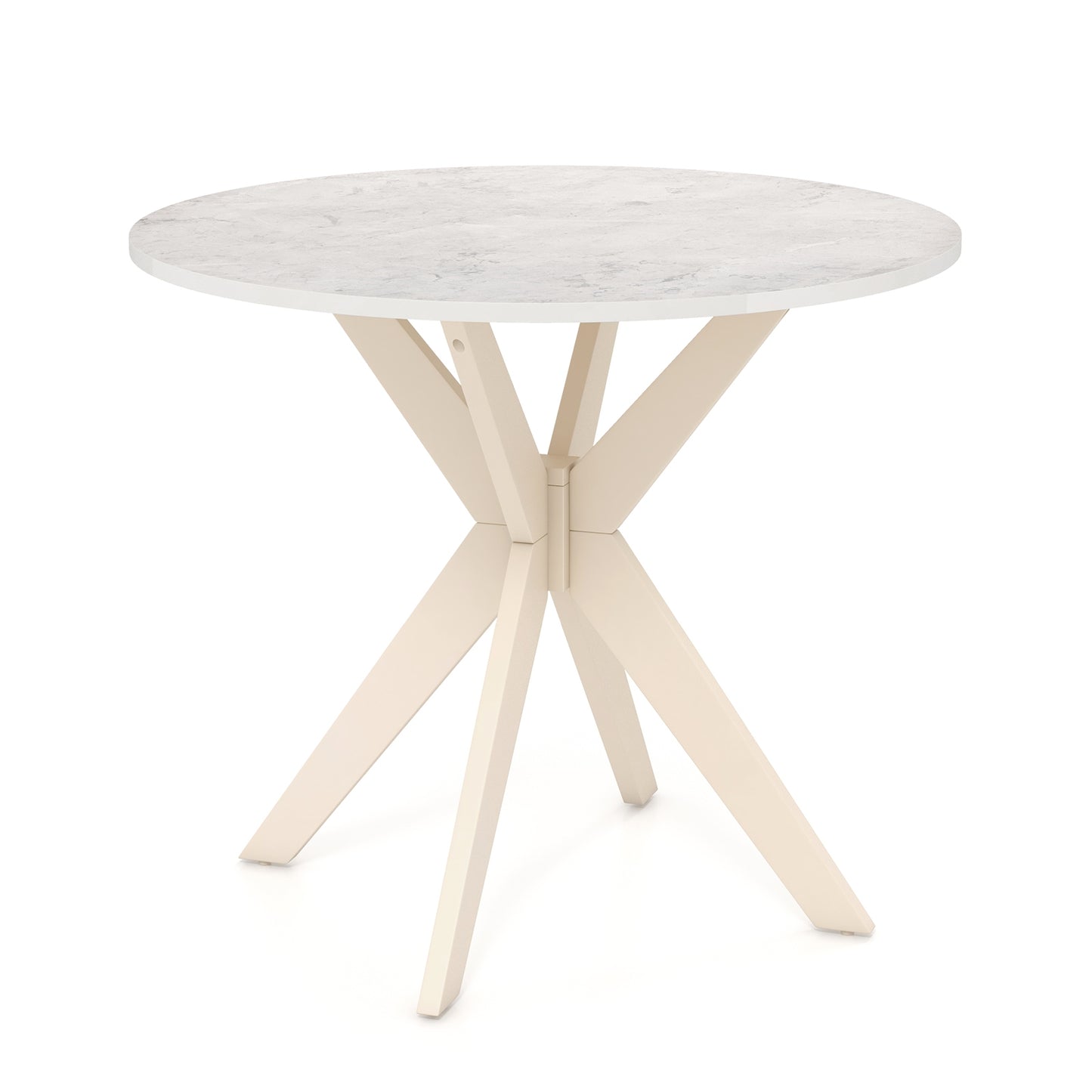 36 Inch Round Dining Table with Faux Marble Top and Solid Wood Legs, Seats 2–4, White