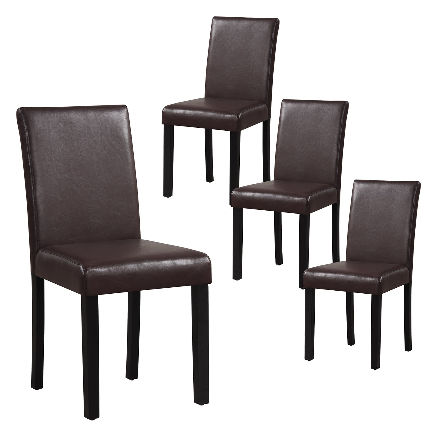 Set of 4 Upholstered Dining Chairs with Wood Frame in Brown PU Leather