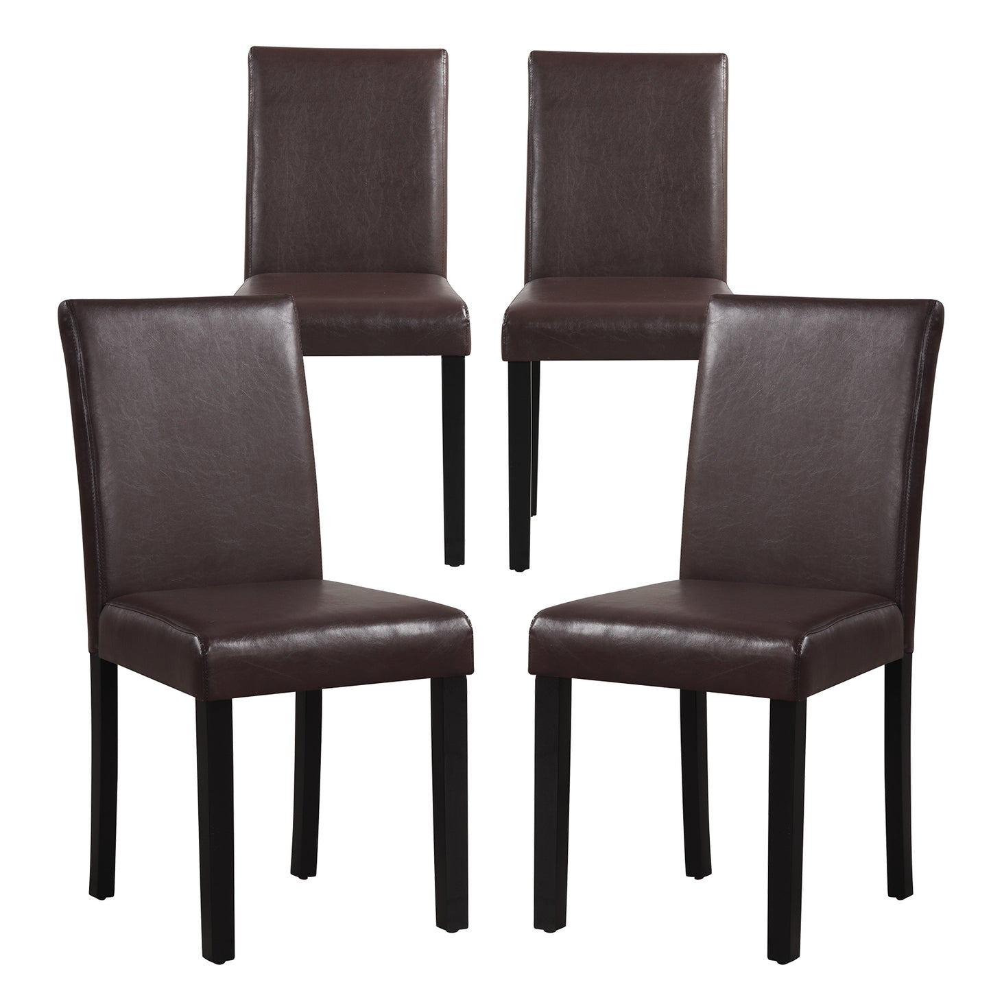 Set of 4 Upholstered Dining Chairs with Wood Frame in Brown PU Leather