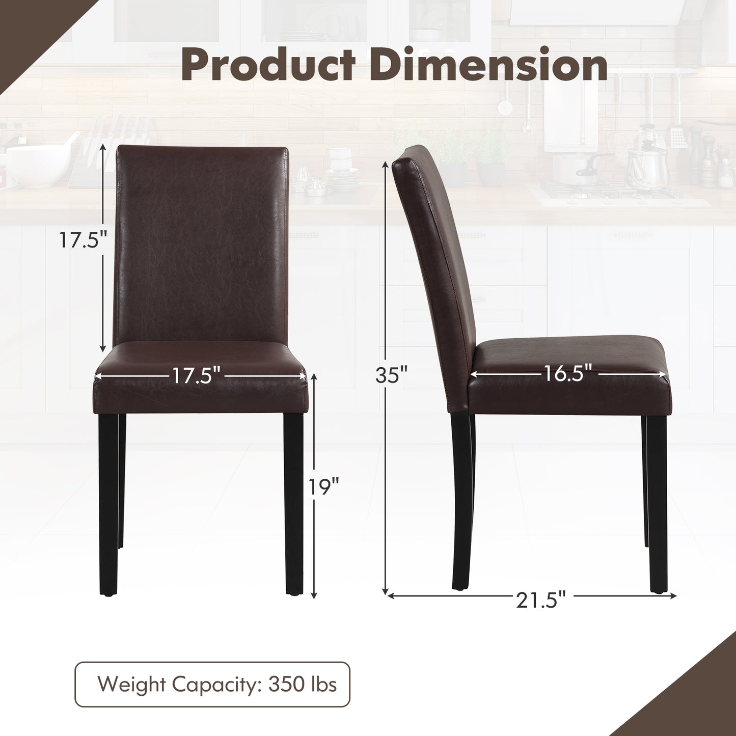 Set of 4 Upholstered Dining Chairs with Wood Frame in Brown PU Leather