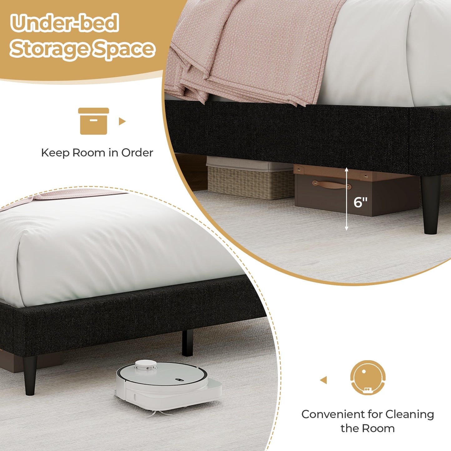 Elegant Queen Size Upholstered Bed Frame with Nailhead Trim and Stylish Headboard