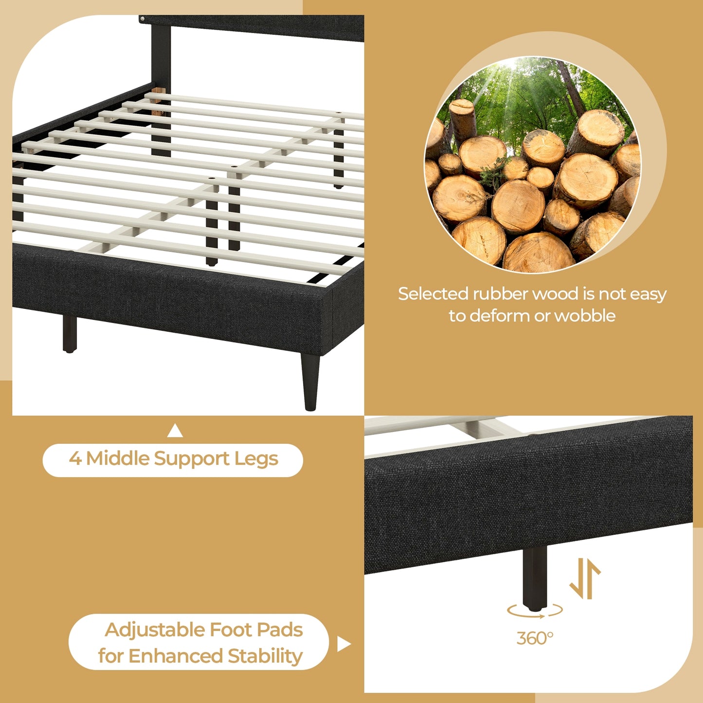 Elegant Queen Size Upholstered Bed Frame with Nailhead Trim and Stylish Headboard