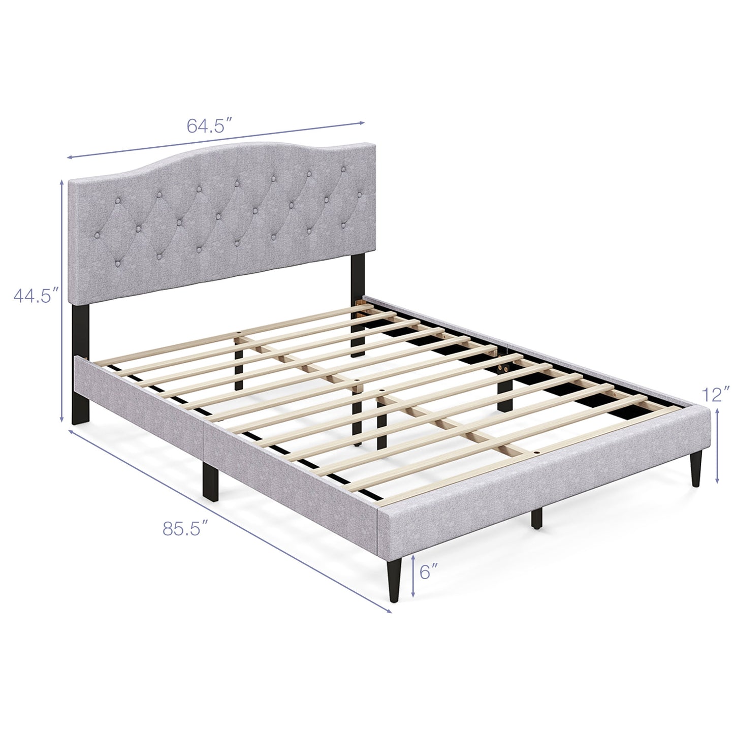 Elegant Queen Upholstered Platform Bed with Button-Tufted Headboard and Linen Fabric